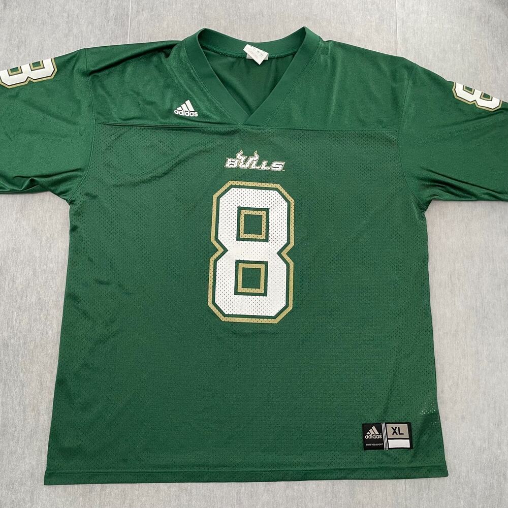 VINTAGE USF Bulls Jersey Adult XL Green #8 South Florida Football Adidas Mens